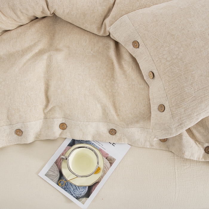 91家纺网 家纺一手货源 找家纺 （总）鲁爱家纺供货 2025新款AB版棉麻纽扣款四件套 