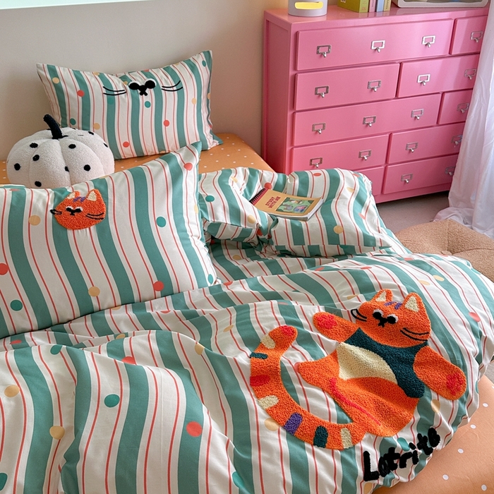 91家纺网 家纺一手货源 找家纺 时年家纺 2025新款全棉印花卡通毛巾绣系列套件 充值会员优惠5元 球球猫