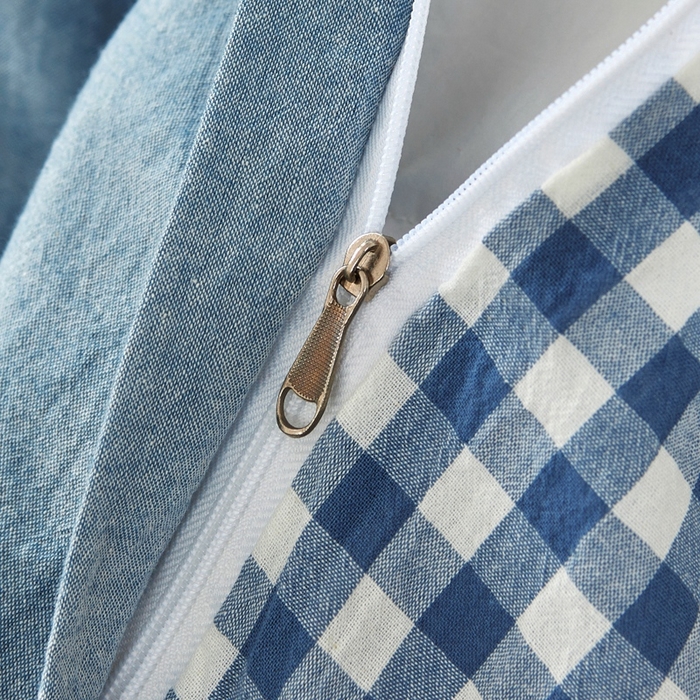 91家纺网 家纺一手货源 找家纺 徕米家居  2025新款色织全棉水洗棉毛巾绣四件套 奔跑小狗-蓝