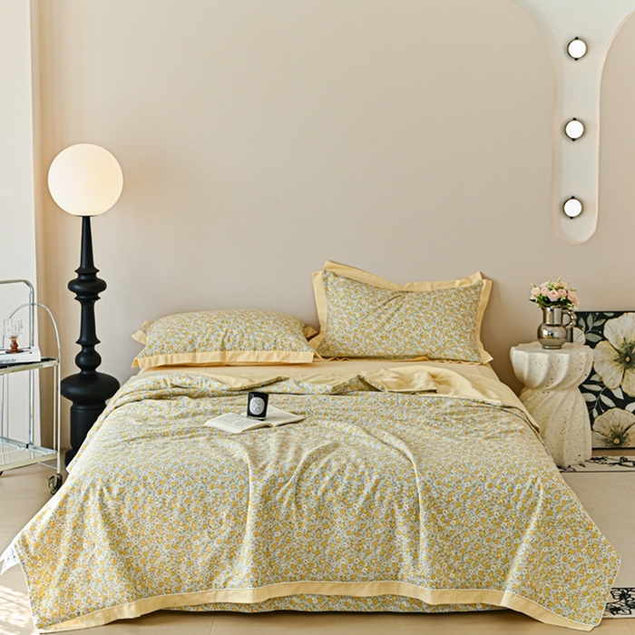 91家纺网 家纺一手货源 找家纺 金喜 2025新款天丝棉大豆印花夏凉被夏被四件套 黛西