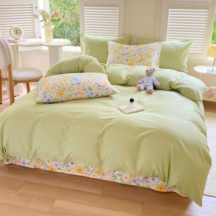 91家纺网 家纺一手货源 找家纺 黑马家居 2025新款全棉喷气13070印花单被套 田苑小风 绿