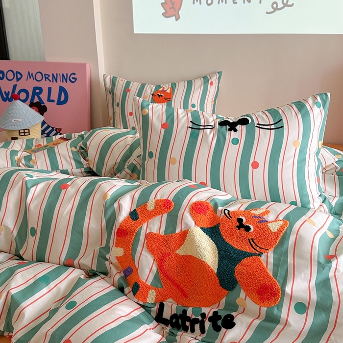 91家纺网 家纺一手货源 找家纺 时年家纺 2025新款全棉印花卡通毛巾绣系列套件 充值会员优惠5元 球球猫