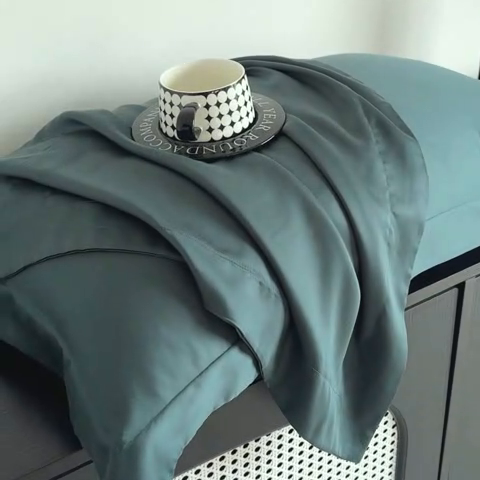 91家纺网 家纺一手货源 找家纺 金喜 2025新款LF级60支莱赛尔天丝枕套宽边枕套 曼岛绿