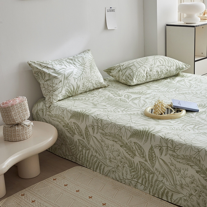 91家纺网 家纺一手货源 找家纺 怡家居 2025新款全棉老粗布床单床笠三件套 云锦-绿