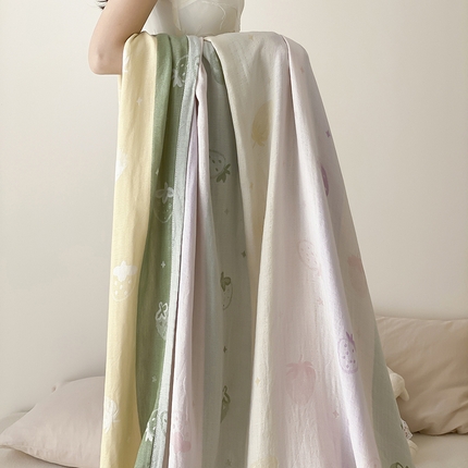 麻依 2025新款色织提花天丝棉冷感毯系列 多彩草莓