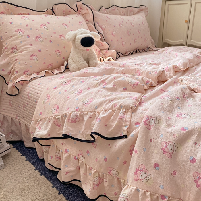 91家纺网 家纺一手货源 找家纺 2025新款云感双层纱夏被四件套-床盖款 小美冰激凌