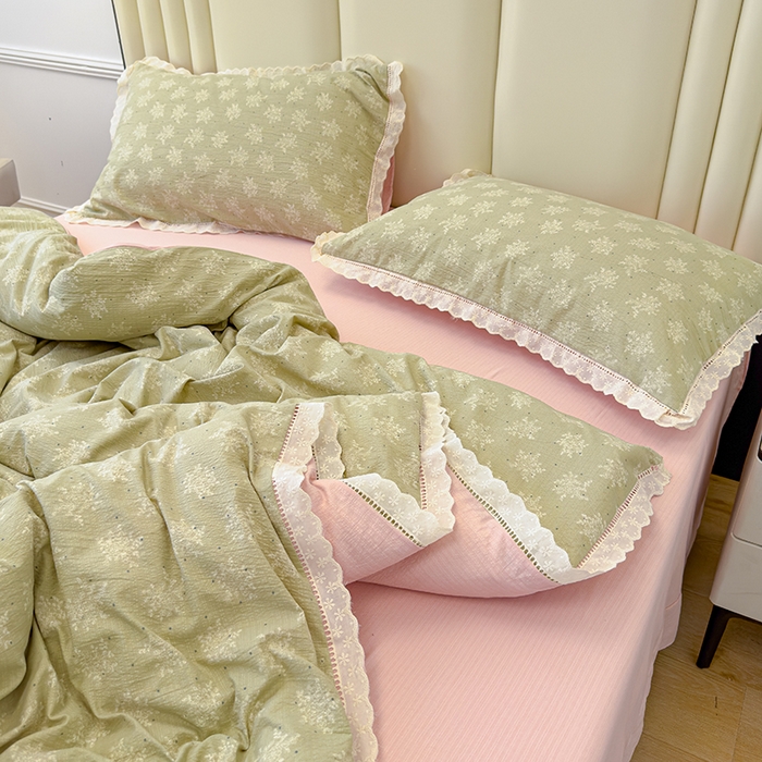 91家纺网 家纺一手货源 找家纺 竹合家纺 2025新款云感皱皱四件套-镂空花边款法式 花边款-陌上