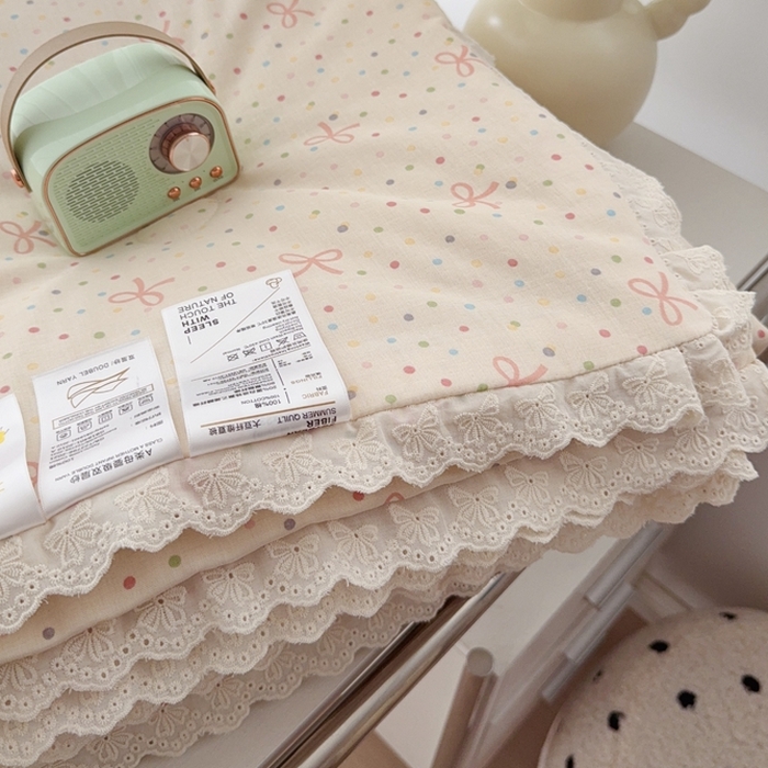 91家纺网 家纺一手货源 找家纺 于果2025新款双层纱花边款夏被 奶油派