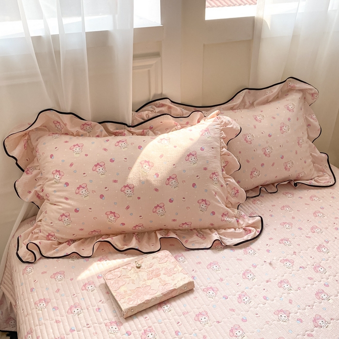 91家纺网 家纺一手货源 找家纺 2025新款云感双层纱夏被四件套-床盖款 小美冰激凌