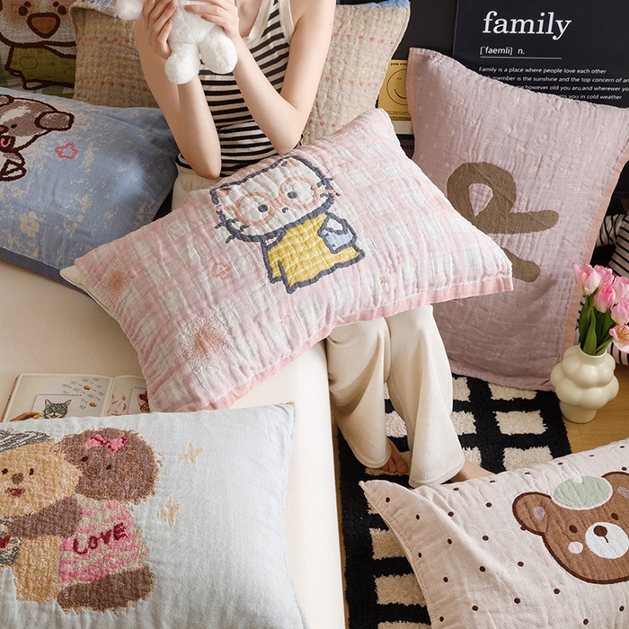 91家纺网 家纺一手货源 找家纺 2025新款纯棉全棉纱布枕巾一对装全棉四层纱布 组合