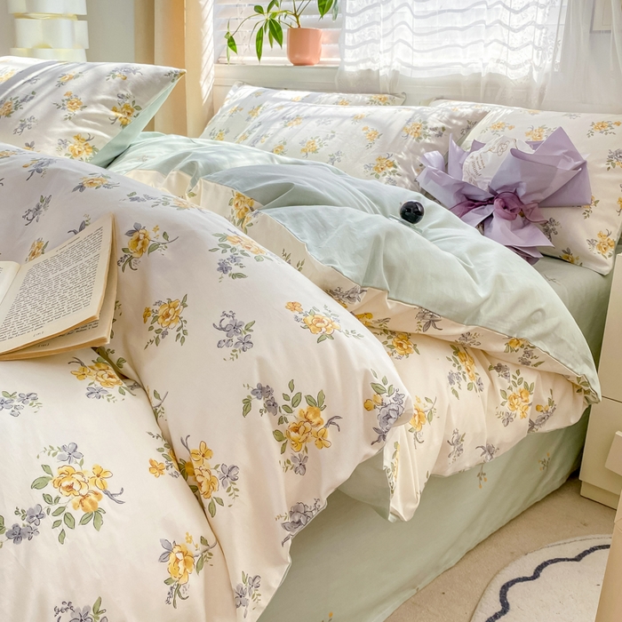 91家纺网 家纺一手货源 找家纺 黑马家居 2025新款全棉喷气13070印花四件套 花间