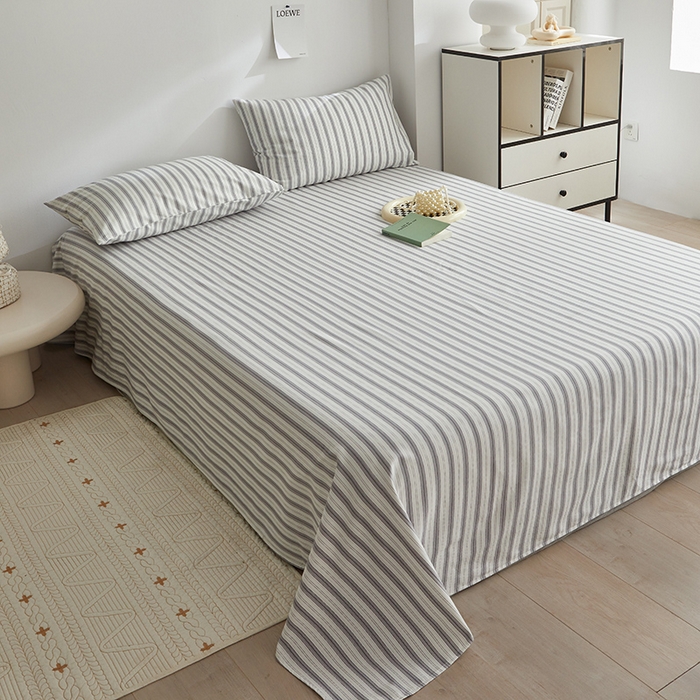 91家纺网 家纺一手货源 找家纺 怡家居 2025新款全棉老粗布床单床笠三件套 初夏-灰