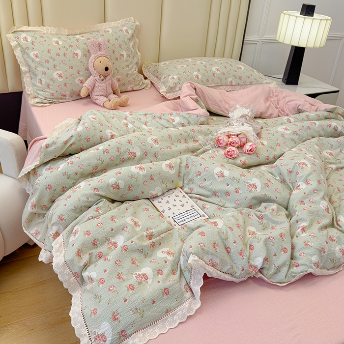 91家纺网 家纺一手货源 找家纺 竹合家纺 2025新款云感皱皱四件套-镂空花边款法式 花边款-情人恰恰