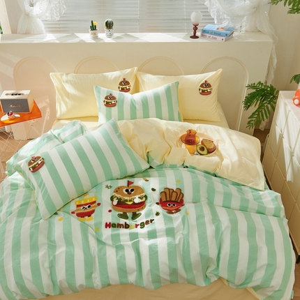 徕米家居  2025新款色织全棉水洗棉毛巾绣四件套 汉堡家族