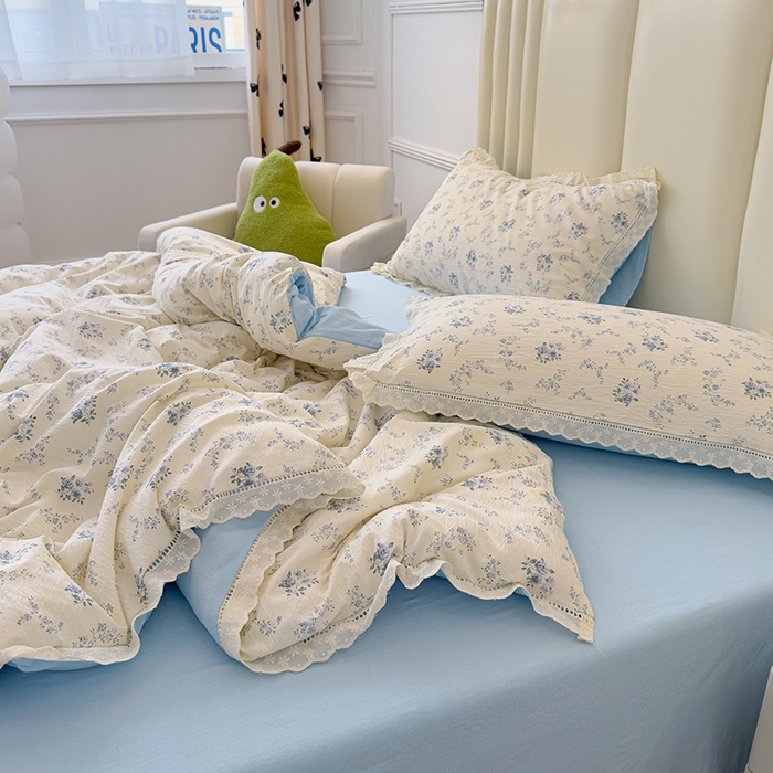 91家纺网 家纺一手货源 找家纺 竹合家纺 2025新款云感皱皱四件套-镂空花边款法式 花边款-兰亭序