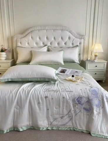 91家纺网 家纺一手货源 找家纺 梦舒羽 2025新款水洗真丝枕套冰丝凉感枕头套夏天薄款枕芯套 奶油浅绿