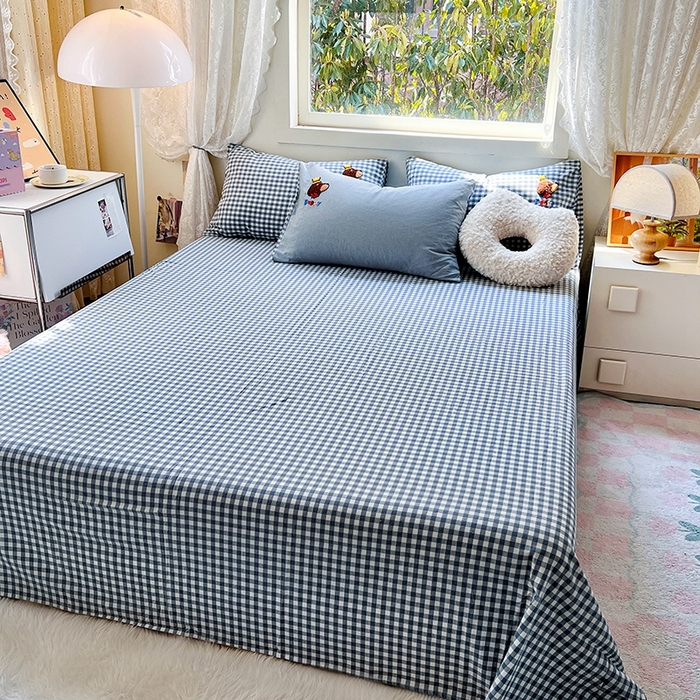 91家纺网 家纺一手货源 找家纺 徕米家居  2025新款色织全棉水洗棉毛巾绣四件套 奔跑小狗-蓝