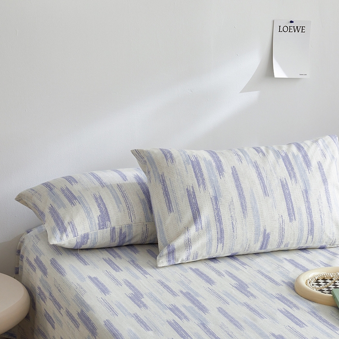 91家纺网 家纺一手货源 找家纺 怡家居 2025新款全棉老粗布床单床笠三件套 时空-蓝