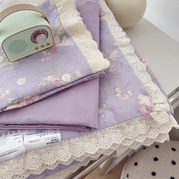 91家纺网 家纺一手货源 找家纺 于果2025新款双层纱花边款夏被 豆蔻紫
