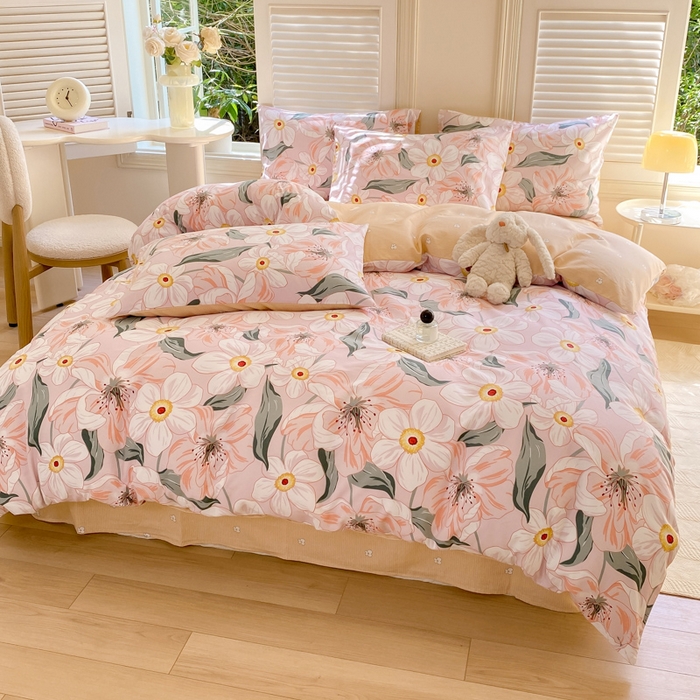 91家纺网 家纺一手货源 找家纺 黑马家居 2025新款全棉喷气13070印花四件套 嫣然花开