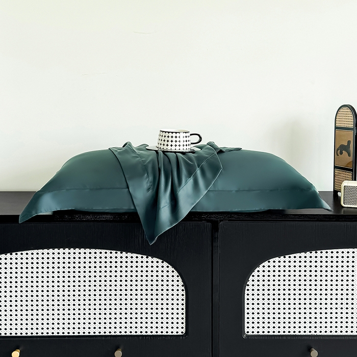 91家纺网 家纺一手货源 找家纺 金喜 2025新款LF级60支莱赛尔天丝枕套宽边枕套 曼岛绿