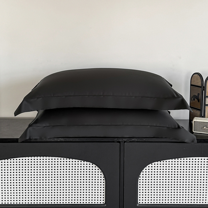 91家纺网 家纺一手货源 找家纺 金喜 2025新款LF级60支莱赛尔天丝枕套宽边枕套 乌木黑