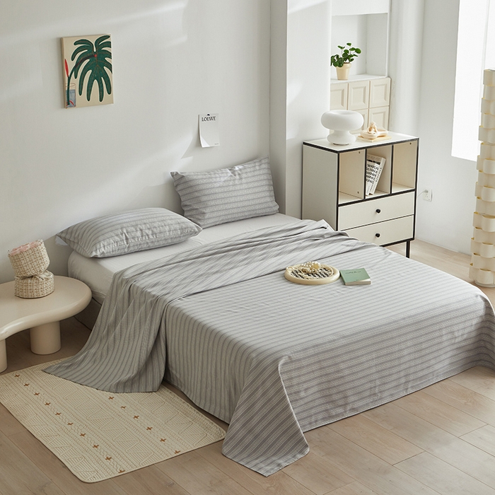 91家纺网 家纺一手货源 找家纺 怡家居 2025新款全棉老粗布床单床笠三件套 彼年-灰