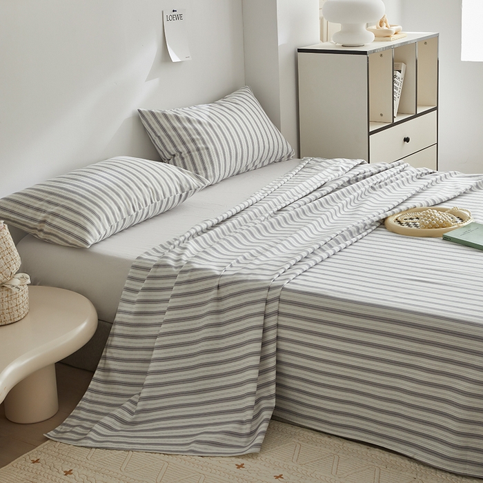 91家纺网 家纺一手货源 找家纺 怡家居 2025新款全棉老粗布床单床笠三件套 初夏-灰