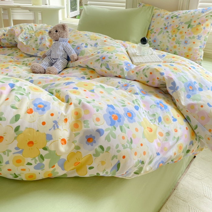 91家纺网 家纺一手货源 找家纺 黑马家居 2025新款全棉喷气13070印花四件套 田苑小风 黄