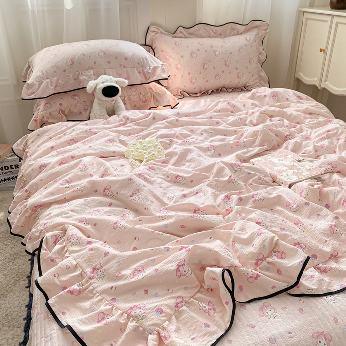 91家纺网 家纺一手货源 找家纺 2025新款云感双层纱夏被四件套-床盖款 小美冰激凌