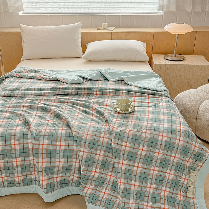 91家纺网 家纺一手货源 找家纺 博弈家纺 2025新款水洗棉棉花夏被 芸绿