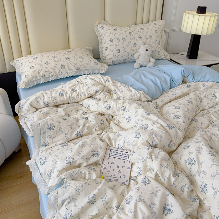 91家纺网 家纺一手货源 找家纺 竹合家纺 2025新款云感皱皱四件套-镂空花边款法式 花边款-兰亭序