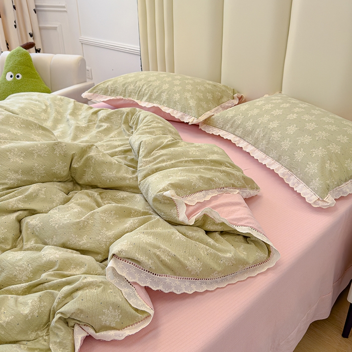 91家纺网 家纺一手货源 找家纺 竹合家纺 2025新款云感皱皱四件套-镂空花边款法式 花边款-陌上