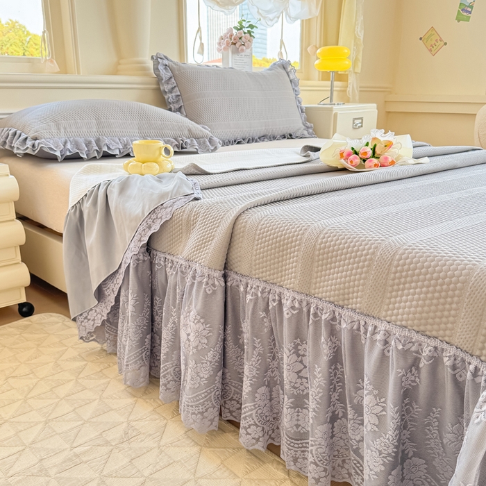 91家纺网 家纺一手货源 找家纺 慧菲  2025新款PE高分子凉感席床裙凉席三件套 【6-7斤】 月光灰