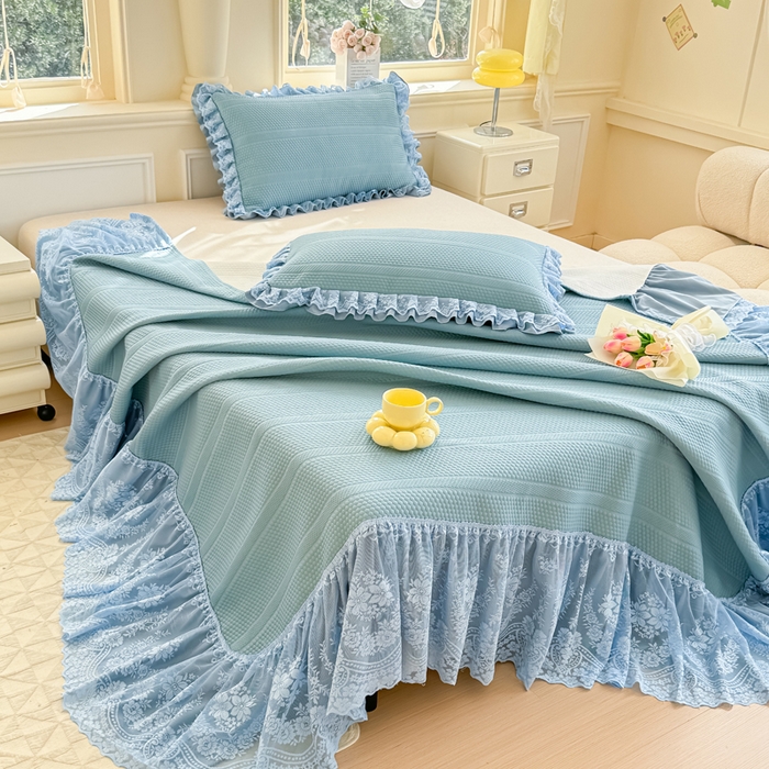 91家纺网 家纺一手货源 找家纺 慧菲  2025新款PE高分子凉感席床裙凉席三件套 【6-7斤】 海盐蓝