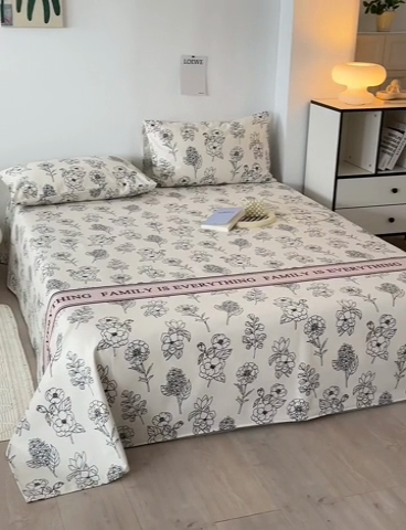 91家纺网 家纺一手货源 找家纺 怡家居 2025新款全棉老粗布床单床笠三件套 云舒