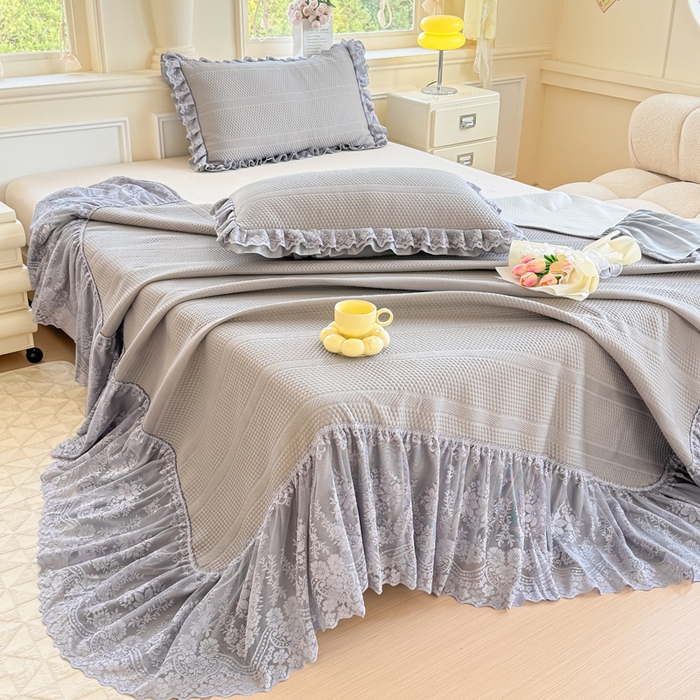 91家纺网 家纺一手货源 找家纺 慧菲  2025新款PE高分子凉感席床裙凉席三件套 【6-7斤】 月光灰