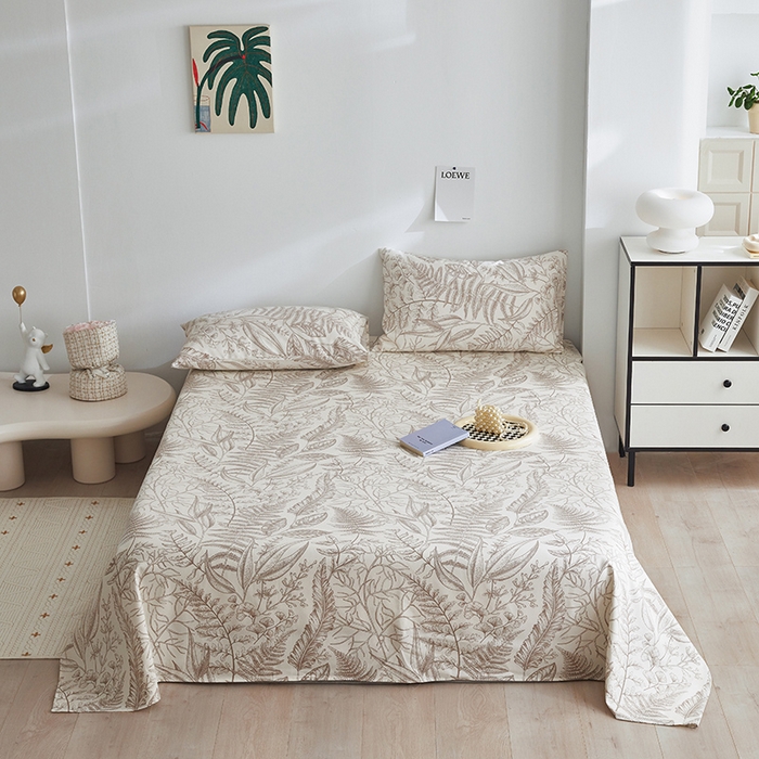 91家纺网 家纺一手货源 找家纺 怡家居 2025新款全棉老粗布床单床笠三件套 云锦-咖