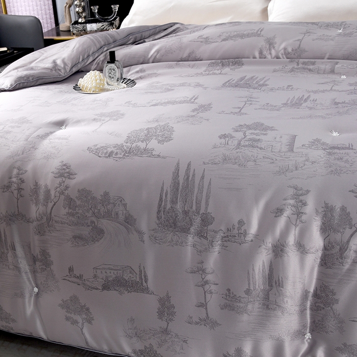 91家纺网 家纺一手货源 找家纺 鑫田家纺 2025新款天丝蚕丝被100%柞蚕丝夏被莱赛尔天丝数码印花 约定-浅灰