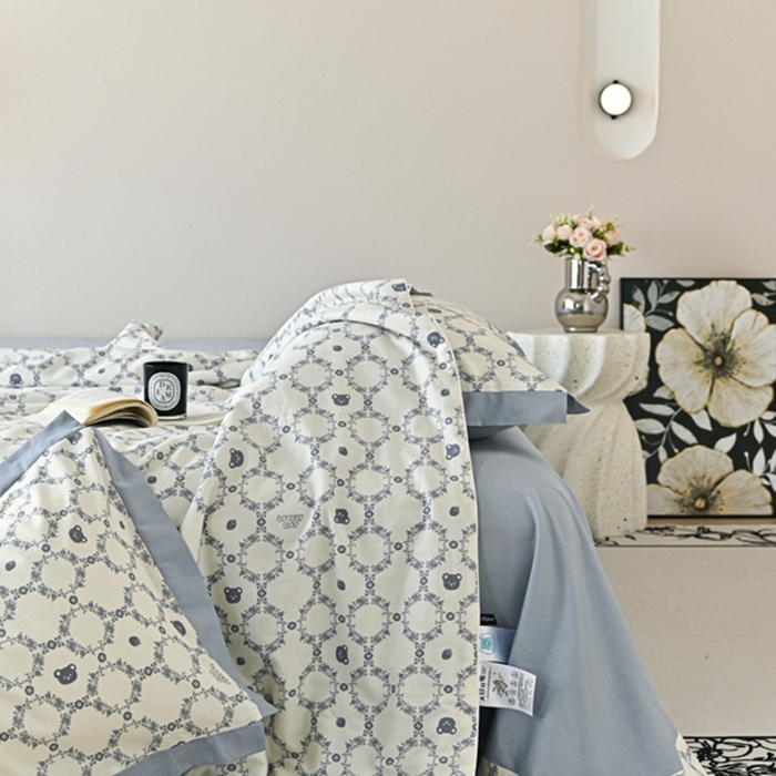91家纺网 家纺一手货源 找家纺 金喜 2025新款天丝棉大豆印花夏凉被夏被四件套 蓝调
