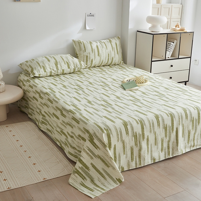 91家纺网 家纺一手货源 找家纺 怡家居 2025新款全棉老粗布床单床笠三件套 时空-绿