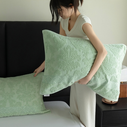 乐家毛巾被（工厂自产自销） 2025新款纯棉浮雕老式枕巾 墨绿色
