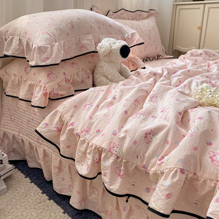 91家纺网 家纺一手货源 找家纺 2025新款云感双层纱夏被四件套-床盖款 小美冰激凌