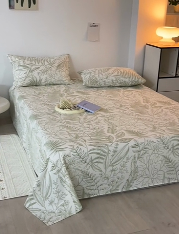 91家纺网 家纺一手货源 找家纺 怡家居 2025新款全棉老粗布床单床笠三件套 云锦-绿