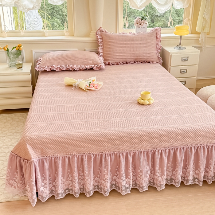 91家纺网 家纺一手货源 找家纺 慧菲  2025新款PE高分子凉感席床裙凉席三件套 【6-7斤】 粉豆沙