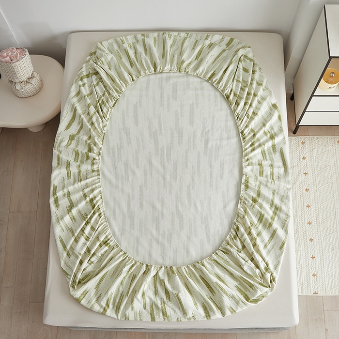 91家纺网 家纺一手货源 找家纺 怡家居 2025新款全棉老粗布床单床笠三件套 时空-绿