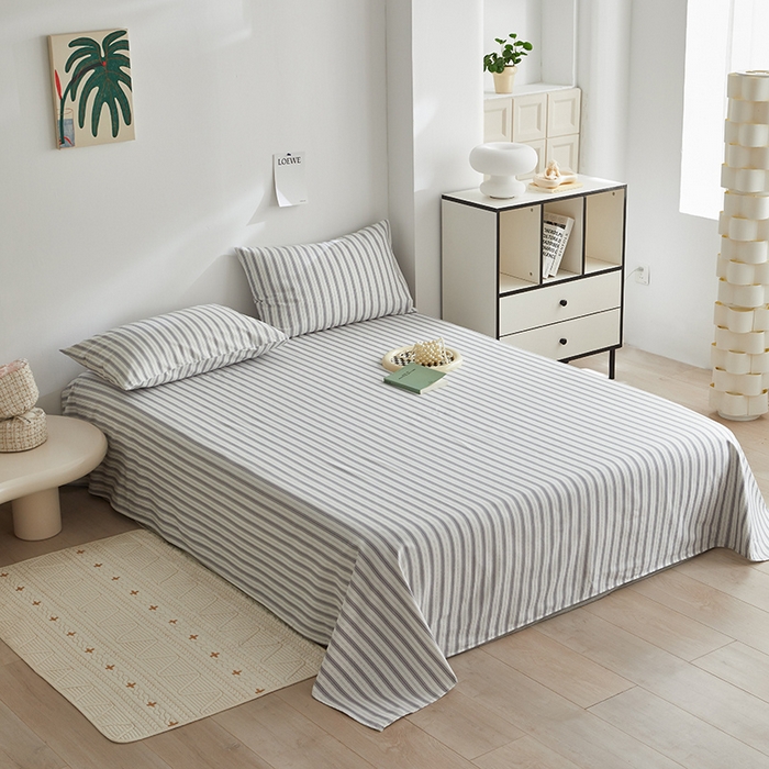 91家纺网 家纺一手货源 找家纺 怡家居 2025新款全棉老粗布床单床笠三件套 初夏-灰