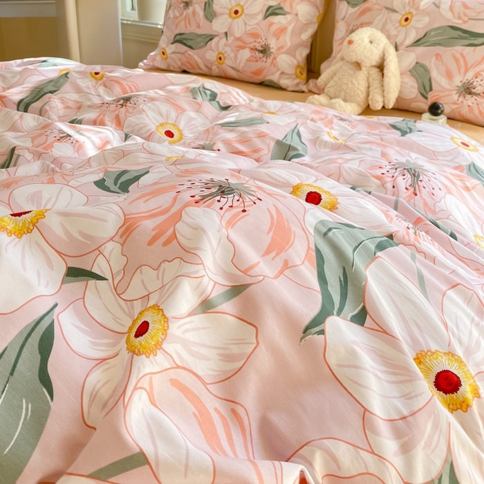 91家纺网 家纺一手货源 找家纺 黑马家居 2025新款全棉喷气13070印花四件套 嫣然花开