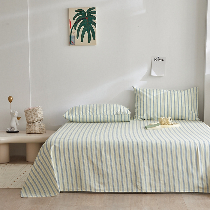 91家纺网 家纺一手货源 找家纺 怡家居 2025新款全棉老粗布床单床笠三件套 初夏-蓝