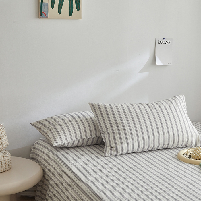 91家纺网 家纺一手货源 找家纺 怡家居 2025新款全棉老粗布床单床笠三件套 初夏-灰